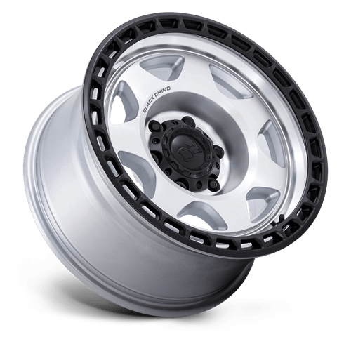Black Rhino Hard Alloys | BR018 VOYAGER | 17.0x8.50 | 6X120 | 0 | SILVER MACHINED W/ M-BLACK LIP