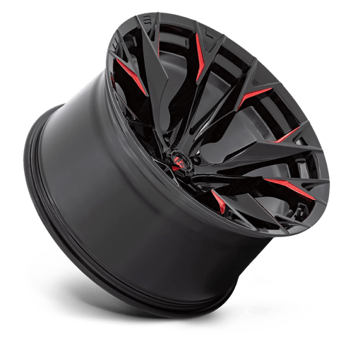 Fuel 1PC | D823 FLAME | 22.0x12.00 | 5X127 | -44 | GLOSS BLACK MILL W/ CANDY RED