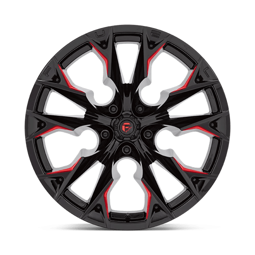 Fuel 1PC | D823 FLAME | 22.0x12.00 | 5X127 | -44 | GLOSS BLACK MILL W/ CANDY RED