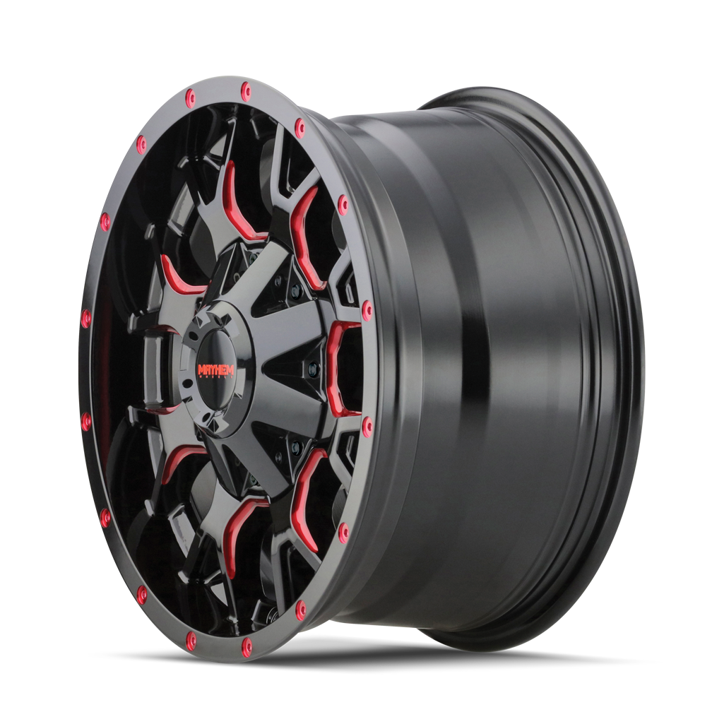 MAYHEM WARRIOR GLOSS BLACK MILLED PRISM RED | 17x9 | 6-135 | -12mm | 8015-7937BTR