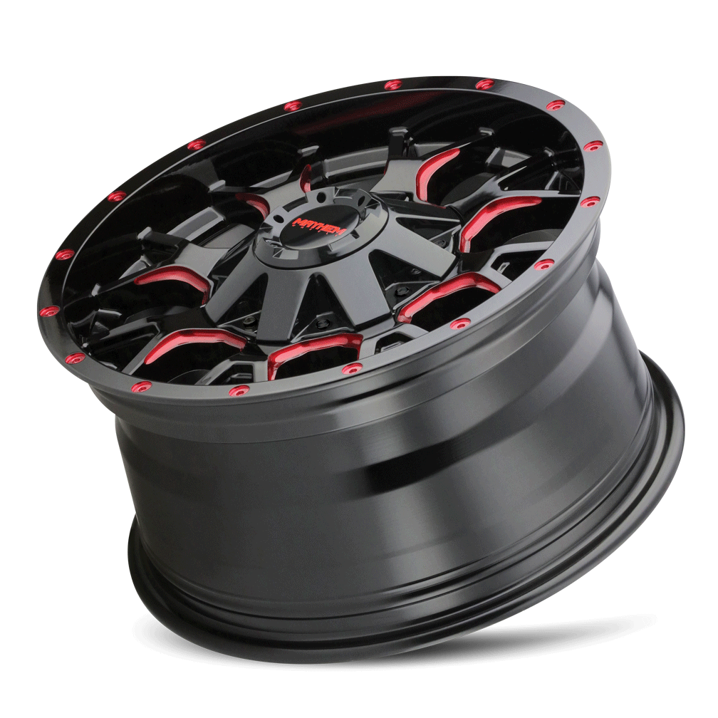 MAYHEM WARRIOR GLOSS BLACK MILLED PRISM RED | 20x10 | 8-165.1 | -25mm | 8015-2176BTR