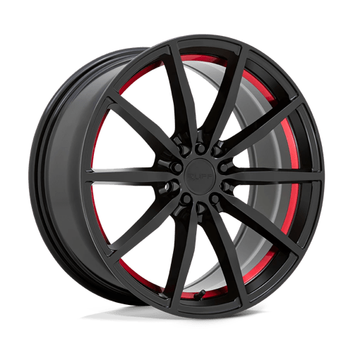 Ruff | BURNOUT | 18.0x8.00 | 5X108/5X114.3 | 38 | GLOSS BLACK W/ RED INNER LIP