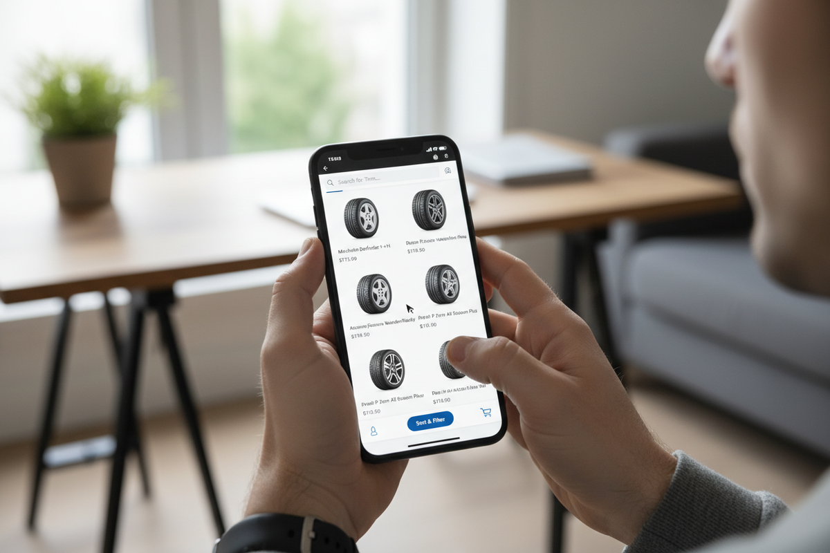 Shopping on the phone for tires 